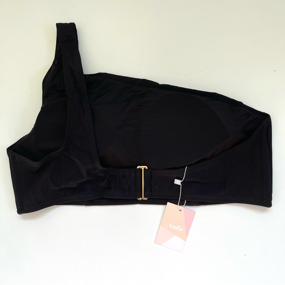 Andie Wyndwood Asymmetrical black ribbed One Shoulder Bikini Top Size XXL - Picture 8 of 8